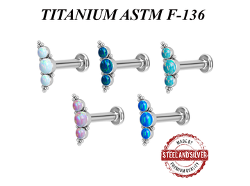 Лабрет Steel and Silver с опаловым кластером