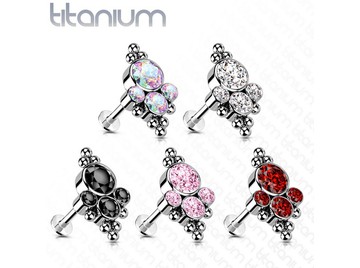 Безрезьбовой лабрет из титана с кластером страз