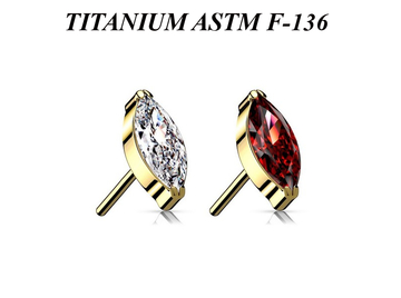 Вставка из титана с золотым pvd покрытием и кристаллом "маркиз"